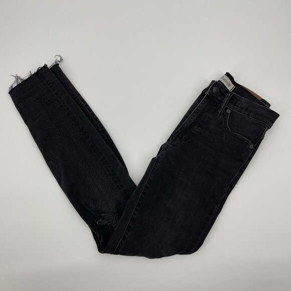 MADEWELL 9" High Rise Skinny Distressed Knee Raw Hem Black Jeans H2230 Size 25 - Picture 3 of 12